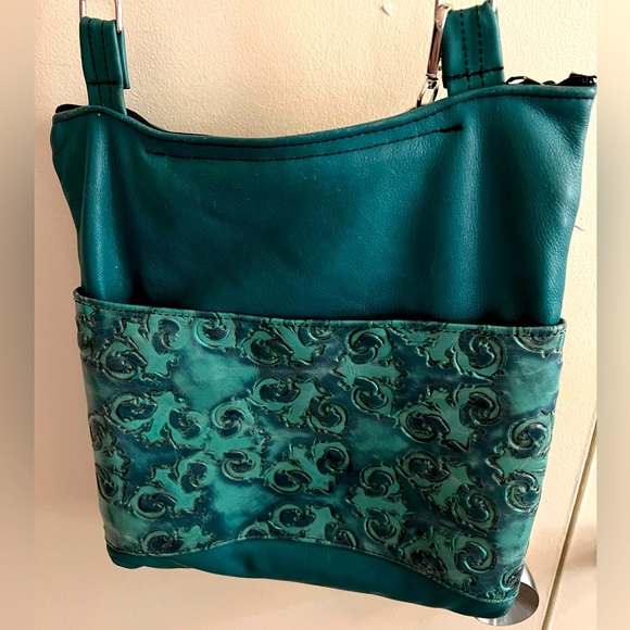 EUC Handcrafted Leather Teal Handbag - Picture 3 of 6